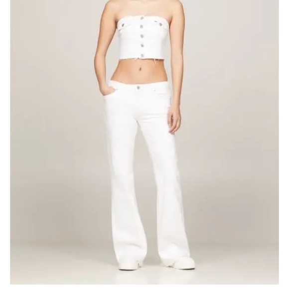 NWT Tommy Hilfiger Jeans White Denim Button-Up Bustier Size XS X small Cropped - Picture 11 of 14